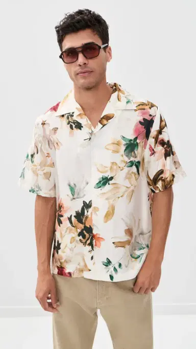 SIMKHAI Casper Printed Silk Shirt Watercolor Floral | Thumbnail 2 SIMKHAI Casper Printed Silk Shirt Watercolor Floral | Thumbnail 2