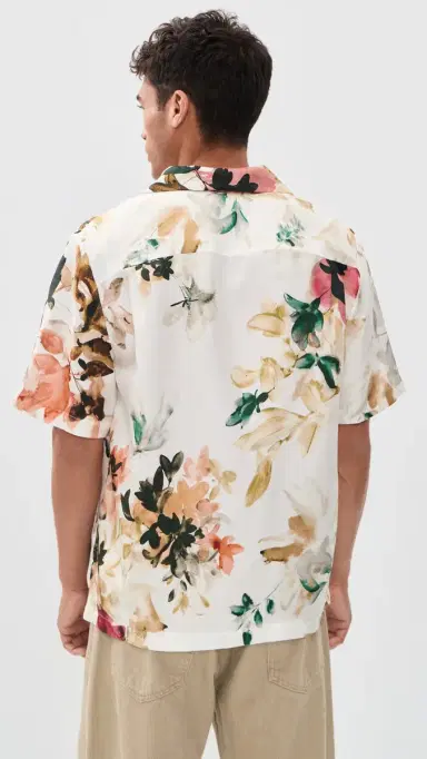 SIMKHAI Casper Printed Silk Shirt Watercolor Floral | Thumbnail 3 SIMKHAI Casper Printed Silk Shirt Watercolor Floral | Thumbnail 3