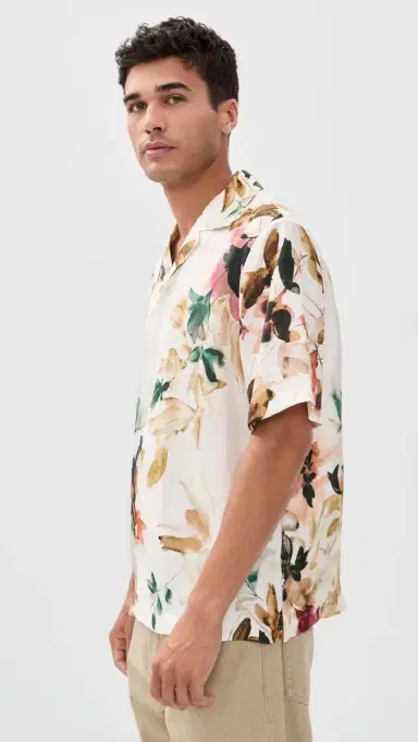 SIMKHAI Casper Printed Silk Shirt Watercolor Floral | Thumbnail 4 SIMKHAI Casper Printed Silk Shirt Watercolor Floral | Thumbnail 4
