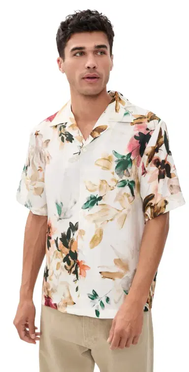 SIMKHAI Casper Printed Silk Shirt Watercolor Floral | Thumbnail 1 SIMKHAI Casper Printed Silk Shirt Watercolor Floral | Thumbnail 1