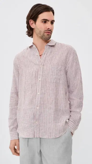 Frescobol Carioca Telles Linen triped Shirt Caramel | Thumbnail 2 Frescobol Carioca Telles Linen triped Shirt Caramel | Thumbnail 2