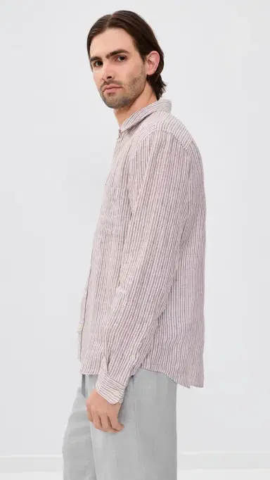 Frescobol Carioca Telles Linen triped Shirt Caramel | Thumbnail 4 Frescobol Carioca Telles Linen triped Shirt Caramel | Thumbnail 4