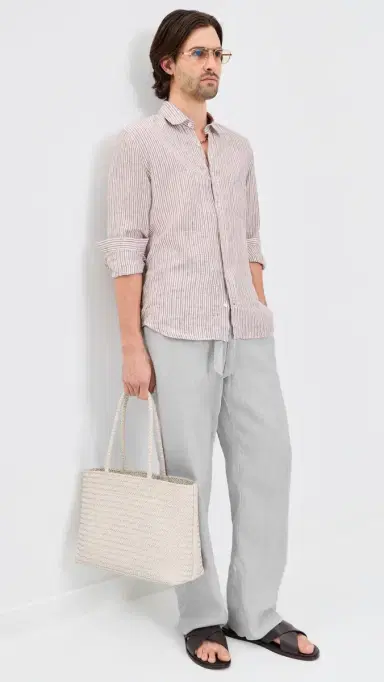 Frescobol Carioca Telles Linen triped Shirt Caramel | Thumbnail 5 Frescobol Carioca Telles Linen triped Shirt Caramel | Thumbnail 5