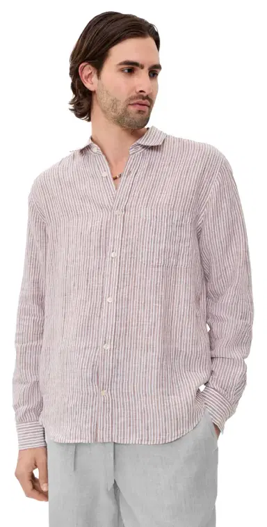 Frescobol Carioca Telles Linen triped Shirt Caramel | Thumbnail 1 Frescobol Carioca Telles Linen triped Shirt Caramel | Thumbnail 1