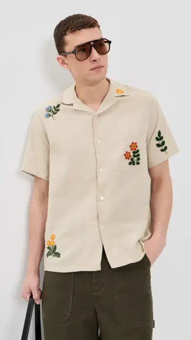 Portuguese Flannel pring Embroidery Camp Shirt Raw | Thumbnail 2 Portuguese Flannel pring Embroidery Camp Shirt Raw | Thumbnail 2