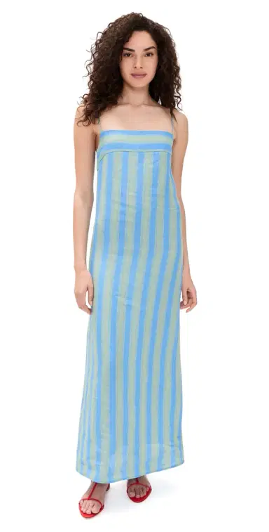 STAUD Laura Linen Dress eaport tripe | Thumbnail 1 STAUD Laura Linen Dress eaport tripe | Thumbnail 1