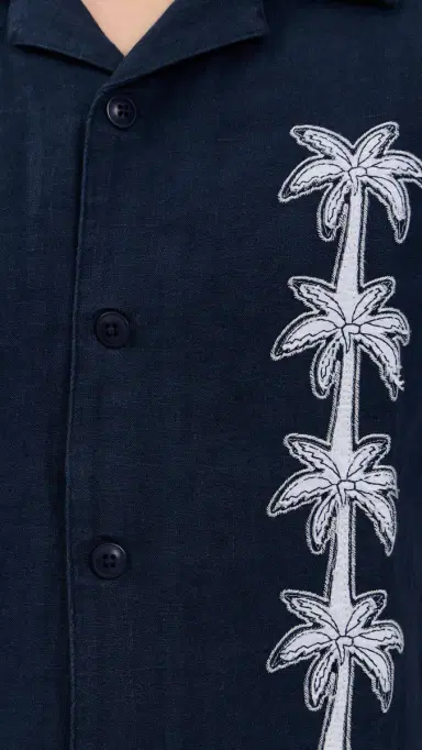 Far Afield Veloso Flock Linen Palm Shirt Blue | Thumbnail 6 Far Afield Veloso Flock Linen Palm Shirt Blue | Thumbnail 6