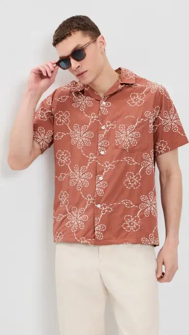 Portuguese Flannel Compota Camp Shirt Terracotta/White | Thumbnail 2 Portuguese Flannel Compota Camp Shirt Terracotta/White | Thumbnail 2