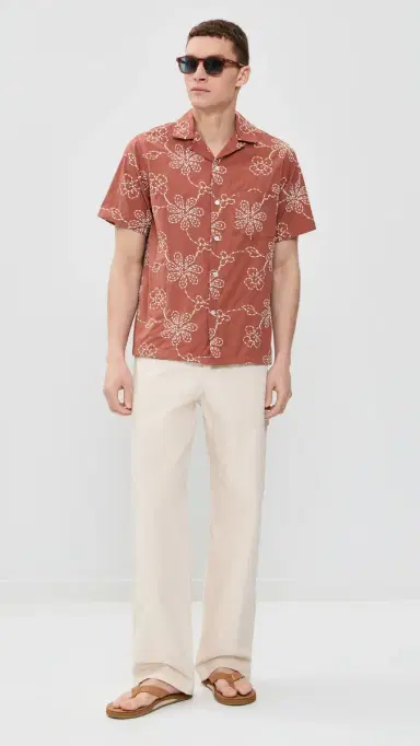 Portuguese Flannel Compota Camp Shirt Terracotta/White | Thumbnail 5 Portuguese Flannel Compota Camp Shirt Terracotta/White | Thumbnail 5
