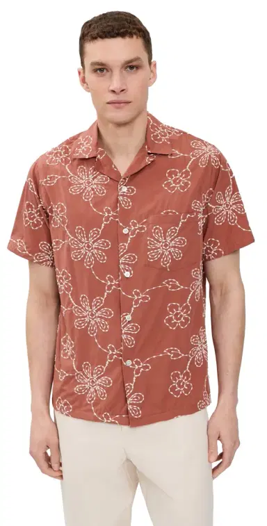 Portuguese Flannel Compota Camp Shirt Terracotta/White | Thumbnail 1 Portuguese Flannel Compota Camp Shirt Terracotta/White | Thumbnail 1