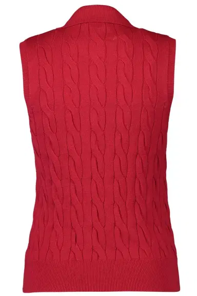 MINNIE ROSE Sleeveless Cable Knit Polo - Red | Thumbnail 6 MINNIE ROSE Sleeveless Cable Knit Polo - Red | Thumbnail 6