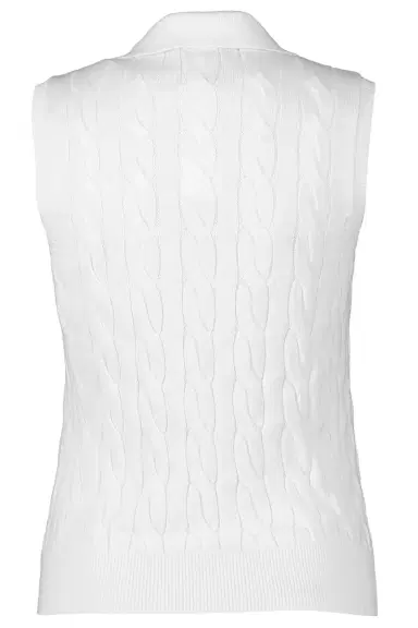 MINNIE ROSE Sleeveless Cable Knit Polo - White | Thumbnail 5 MINNIE ROSE Sleeveless Cable Knit Polo - White | Thumbnail 5