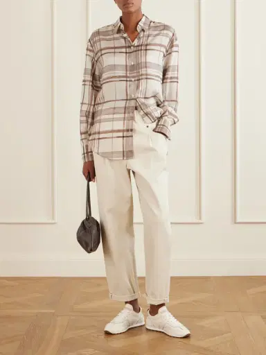 Brunello Cucinelli Checked Silk-satin Shirt | Thumbnail 2 Brunello Cucinelli Checked Silk-satin Shirt | Thumbnail 2
