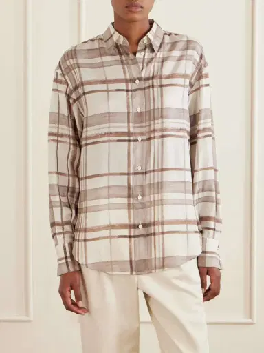 Brunello Cucinelli Checked Silk-satin Shirt | Thumbnail 3 Brunello Cucinelli Checked Silk-satin Shirt | Thumbnail 3