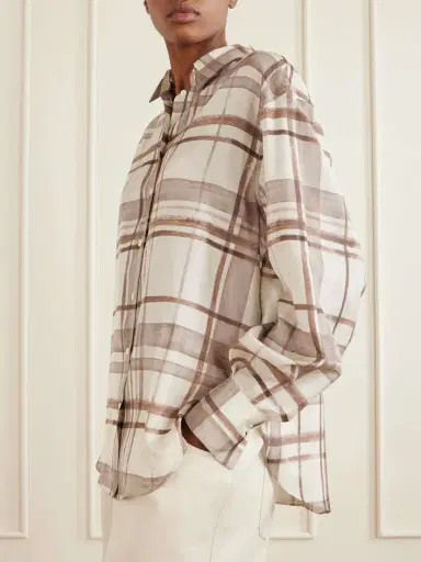 Brunello Cucinelli Checked Silk-satin Shirt | Thumbnail 5 Brunello Cucinelli Checked Silk-satin Shirt | Thumbnail 5