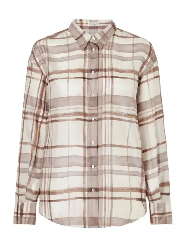 Brunello Cucinelli Checked Silk-satin Shirt | Thumbnail 1 Brunello Cucinelli Checked Silk-satin Shirt | Thumbnail 1