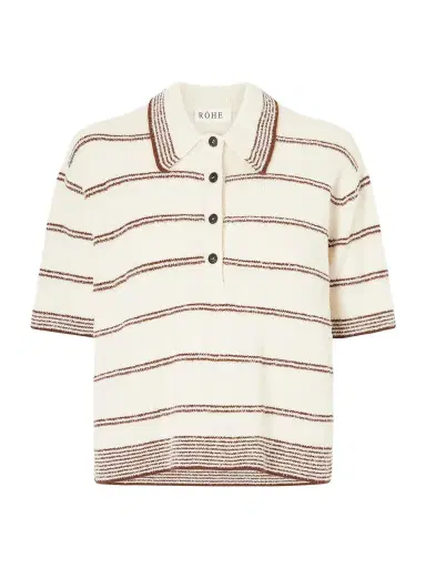 RÓHE Striped Organic Cotton-blend Terry Polo Shirt | Thumbnail 1 RÓHE Striped Organic Cotton-blend Terry Polo Shirt | Thumbnail 1