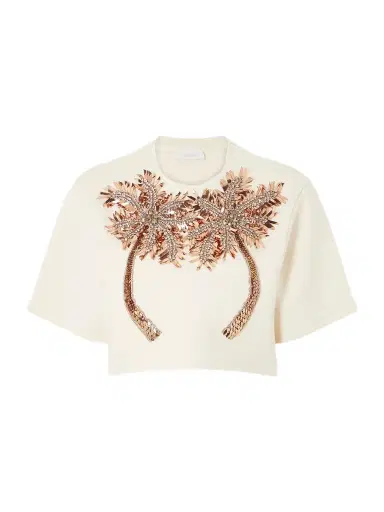 Rabanne Cropped Crystal-embellished Embroidered Jersey T-shirt | Thumbnail 1 Rabanne Cropped Crystal-embellished Embroidered Jersey T-shirt | Thumbnail 1