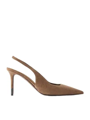 Brunello Cucinelli 80 Suede Slingback Pumps | Thumbnail 1 Brunello Cucinelli 80 Suede Slingback Pumps | Thumbnail 1