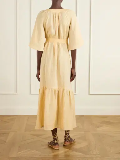 Eres Audacieuse Belted Tiered Linen Midi Dress | Thumbnail 3 Eres Audacieuse Belted Tiered Linen Midi Dress | Thumbnail 3