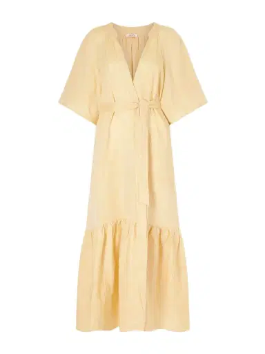 Eres Audacieuse Belted Tiered Linen Midi Dress | Thumbnail 1 Eres Audacieuse Belted Tiered Linen Midi Dress | Thumbnail 1