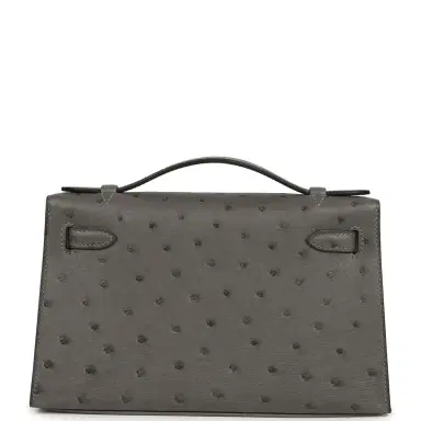 HERMÈS Hermes Kelly Pochette Gris Meyer Ostrich Gold Hardware | Thumbnail 4 HERMÈS Hermes Kelly Pochette Gris Meyer Ostrich Gold Hardware | Thumbnail 4