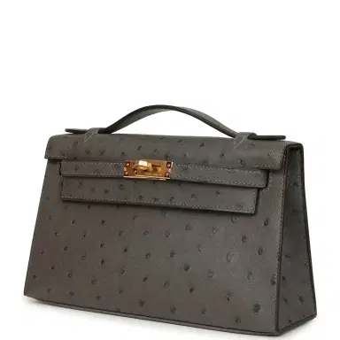 HERMÈS Hermes Kelly Pochette Gris Meyer Ostrich Gold Hardware | Thumbnail 5 HERMÈS Hermes Kelly Pochette Gris Meyer Ostrich Gold Hardware | Thumbnail 5