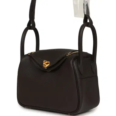 HERMÈS Hermes Mini Lindy II Bai Brun Clemence Gold Hardware | Thumbnail 5 HERMÈS Hermes Mini Lindy II Bai Brun Clemence Gold Hardware | Thumbnail 5