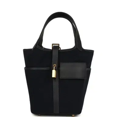HERMÈS Hermes Picotin Cargo 18 Bleu Marine Swift and Toile Canvas Gold Hardware | Thumbnail 1 HERMÈS Hermes Picotin Cargo 18 Bleu Marine Swift and Toile Canvas Gold Hardware | Thumbnail 1