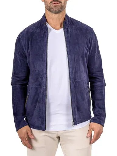 Maceoo Men's Marthyr Leather Jacket - Blue | Thumbnail 2 Maceoo Men's Marthyr Leather Jacket - Blue | Thumbnail 2