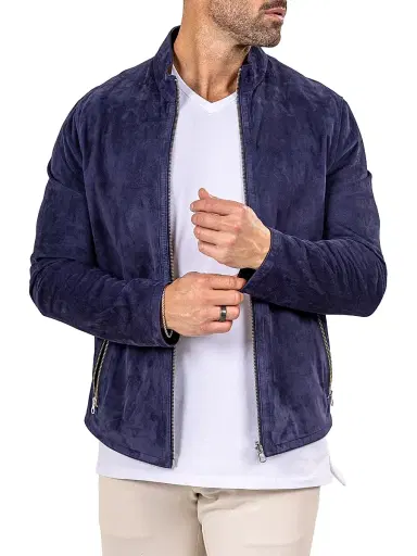 Maceoo Men's Marthyr Leather Jacket - Blue | Thumbnail 3 Maceoo Men's Marthyr Leather Jacket - Blue | Thumbnail 3