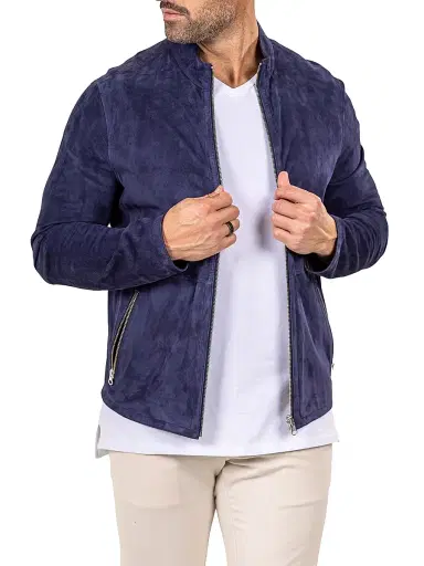 Maceoo Men's Marthyr Leather Jacket - Blue | Thumbnail 6 Maceoo Men's Marthyr Leather Jacket - Blue | Thumbnail 6