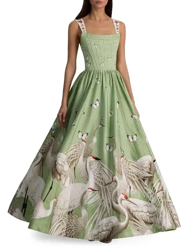 ALICE + OLIVIA Women's Guinevere Stretch-Cotton Bustier Maxi Dress - Drift Light Sage | Thumbnail 2 ALICE + OLIVIA Women's Guinevere Stretch-Cotton Bustier Maxi Dress - Drift Light Sage | Thumbnail 2