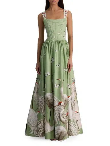 ALICE + OLIVIA Women's Guinevere Stretch-Cotton Bustier Maxi Dress - Drift Light Sage | Thumbnail 3 ALICE + OLIVIA Women's Guinevere Stretch-Cotton Bustier Maxi Dress - Drift Light Sage | Thumbnail 3
