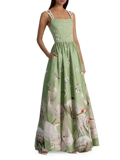 ALICE + OLIVIA Women's Guinevere Stretch-Cotton Bustier Maxi Dress - Drift Light Sage | Thumbnail 4 ALICE + OLIVIA Women's Guinevere Stretch-Cotton Bustier Maxi Dress - Drift Light Sage | Thumbnail 4