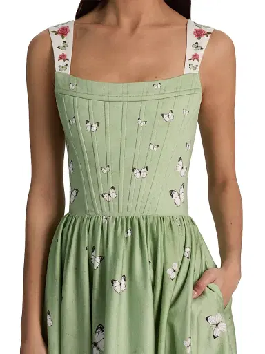 ALICE + OLIVIA Women's Guinevere Stretch-Cotton Bustier Maxi Dress - Drift Light Sage | Thumbnail 6 ALICE + OLIVIA Women's Guinevere Stretch-Cotton Bustier Maxi Dress - Drift Light Sage | Thumbnail 6