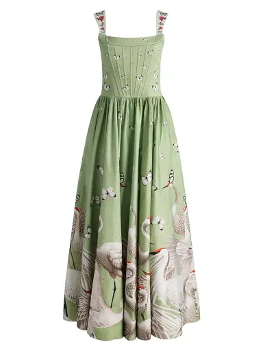 ALICE + OLIVIA Women's Guinevere Stretch-Cotton Bustier Maxi Dress - Drift Light Sage | Thumbnail 1 ALICE + OLIVIA Women's Guinevere Stretch-Cotton Bustier Maxi Dress - Drift Light Sage | Thumbnail 1