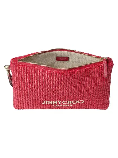 Jimmy Choo Women's Riviera Capsule Raffia Flat Pouch - Ruby Red | Thumbnail 2 Jimmy Choo Women's Riviera Capsule Raffia Flat Pouch - Ruby Red | Thumbnail 2