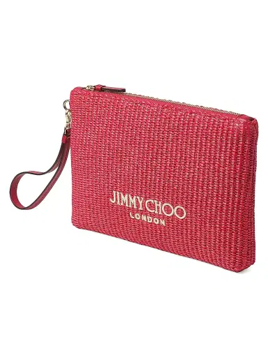 Jimmy Choo Women's Riviera Capsule Raffia Flat Pouch - Ruby Red | Thumbnail 3 Jimmy Choo Women's Riviera Capsule Raffia Flat Pouch - Ruby Red | Thumbnail 3
