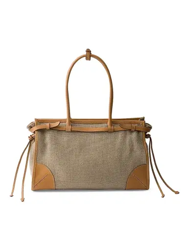 Prada Women's Bonnie Linen and Leather Tote Bag - Beige Khaki | Thumbnail 5 Prada Women's Bonnie Linen and Leather Tote Bag - Beige Khaki | Thumbnail 5