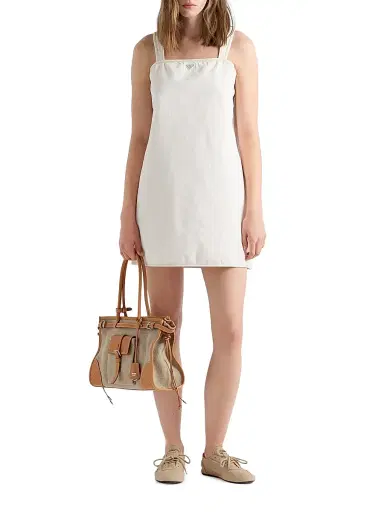 Prada Women's Bonnie Linen and Leather Tote Bag - Beige Khaki | Thumbnail 1 Prada Women's Bonnie Linen and Leather Tote Bag - Beige Khaki | Thumbnail 1