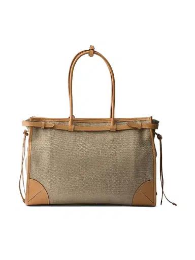 Prada Women's Bonnie Linen and Leather Tote Bag - Beige Khaki | Thumbnail 3 Prada Women's Bonnie Linen and Leather Tote Bag - Beige Khaki | Thumbnail 3