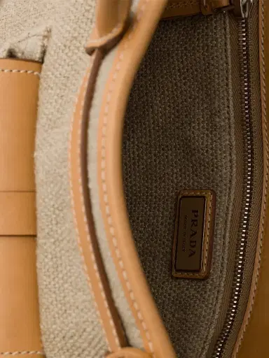 Prada Women's Bonnie Linen and Leather Tote Bag - Beige Khaki | Thumbnail 4 Prada Women's Bonnie Linen and Leather Tote Bag - Beige Khaki | Thumbnail 4