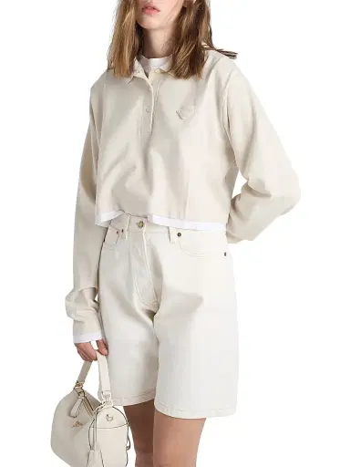 Prada Women's Long-Sleeved Piqué and Jersey Polo Shirt - Beige Khaki | Thumbnail 4 Prada Women's Long-Sleeved Piqué and Jersey Polo Shirt - Beige Khaki | Thumbnail 4