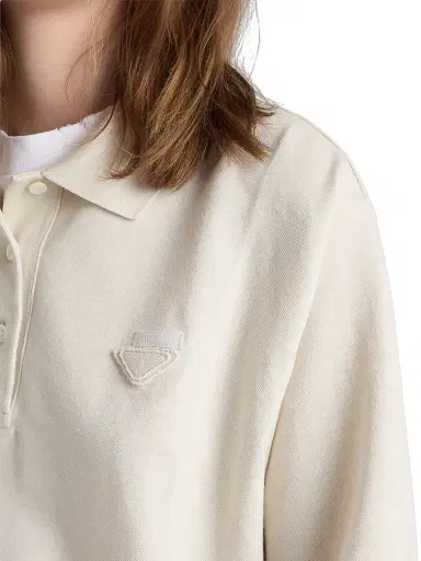 Prada Women's Long-Sleeved Piqué and Jersey Polo Shirt - Beige Khaki | Thumbnail 5 Prada Women's Long-Sleeved Piqué and Jersey Polo Shirt - Beige Khaki | Thumbnail 5