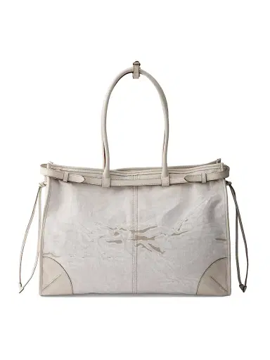 Prada Women's Bonnie Printed Linen and Leather Tote Bag - White | Thumbnail 5 Prada Women's Bonnie Printed Linen and Leather Tote Bag - White | Thumbnail 5