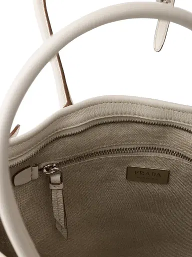 Prada Women's Bonnie Printed Linen and Leather Tote Bag - White | Thumbnail 6 Prada Women's Bonnie Printed Linen and Leather Tote Bag - White | Thumbnail 6