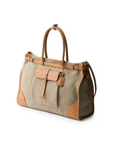 Prada Men's Bonnie Linen and Leather Tote Bag - Beige Khaki | Thumbnail 4 Prada Men's Bonnie Linen and Leather Tote Bag - Beige Khaki | Thumbnail 4