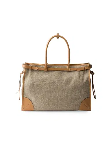 Prada Men's Bonnie Linen and Leather Tote Bag - Beige Khaki | Thumbnail 5 Prada Men's Bonnie Linen and Leather Tote Bag - Beige Khaki | Thumbnail 5