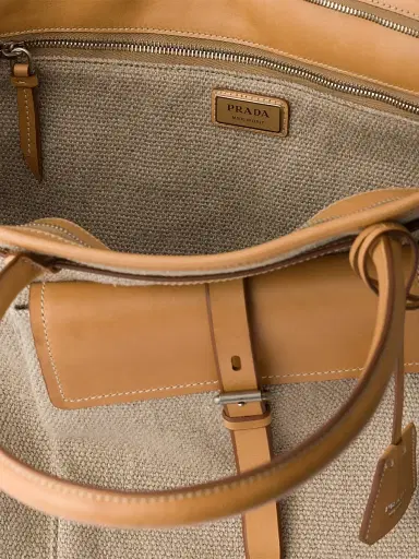 Prada Men's Bonnie Linen and Leather Tote Bag - Beige Khaki | Thumbnail 6 Prada Men's Bonnie Linen and Leather Tote Bag - Beige Khaki | Thumbnail 6